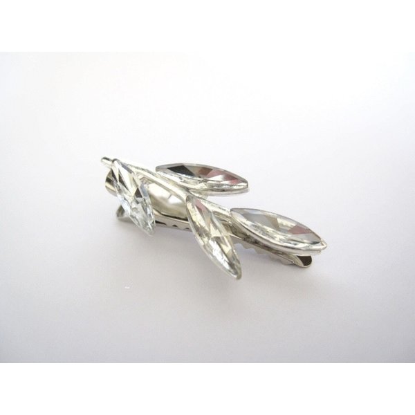 Generic Small silver tone crystal leaves alligator hair clip for fine thin hair (Clip quantity: 1 clip)