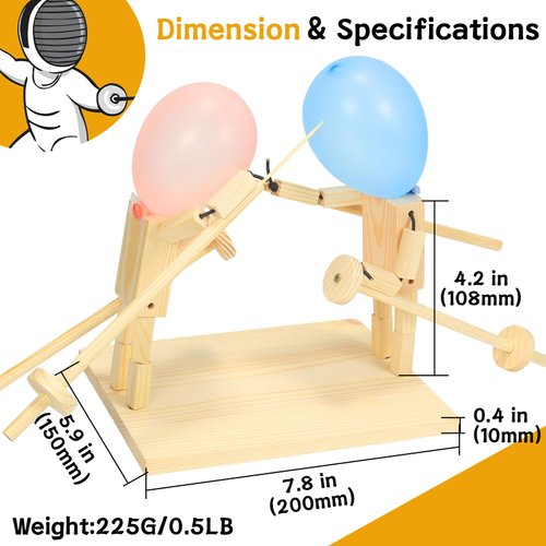 Pintada Handmade Wooden Fencing Puppets Balloon Game-2024 New Handmade Wooden Battle Bots Whack a Balloon Games；Party Games for Adults and Kids；Fun Board Games for 2;Two Player Games（Not Assembled ）.