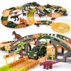 TEMI 239PCS Dinosaur Track Toy for Kids Toddlers 2 3 4 5 6 Years, with 2 Pack Race Cars and 7 Pieces Jurassic Dinos, Create A Dinosaur World with Flexible Tracks, Birthday Gifts for Boys Girls