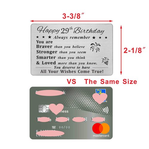 DEGASKEN Happy 29th Birthday Card, 29 Year Old Birthday Gifts for Men Women Him Her, Permanent Engraved Steel Wallet Card