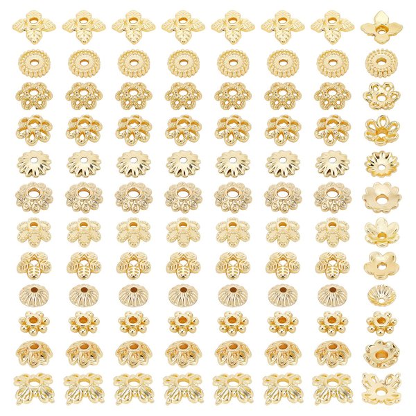 PH PandaHall 144pcs 24K Gold Plated Flower Bead Caps, 12 Styles Brass End Caps Golden Spacer Beads Caps 4~6mm Hollow Jewelry Spacer Caps for DIY Craft Earrings Bracelets Necklaces Jewelry Crafts