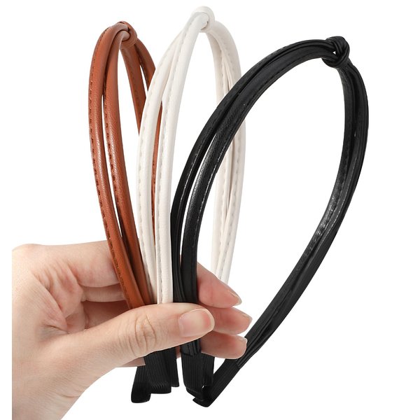 Thin Headbands for Women, 3pc Skinny Headbands for Women Leather Cute Knotted Head Bands Black Brown White Headbands for Women Girls 3 Colors