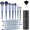 Makeup Brush Set, 17PCs Makeup Brushes with Foundation Eyebrow Blending Concealer Blush Eyeshadow Contour Lash Powder Brush, Make Up Brushes Kit with Organizer Travel Case (Medium, Blue)