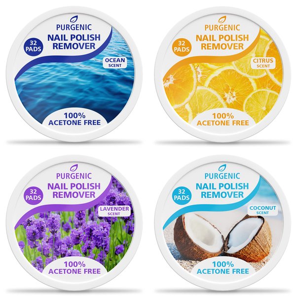 Purgenic Nail Polish Remover Pads - (128 Count) - On the Go & Travel - Lint Free Nail Polish Wipes - Pre-soaked Pads Made All Natural Ingredients - Cuticle Wipes - No Harsh Odor or Chemicals