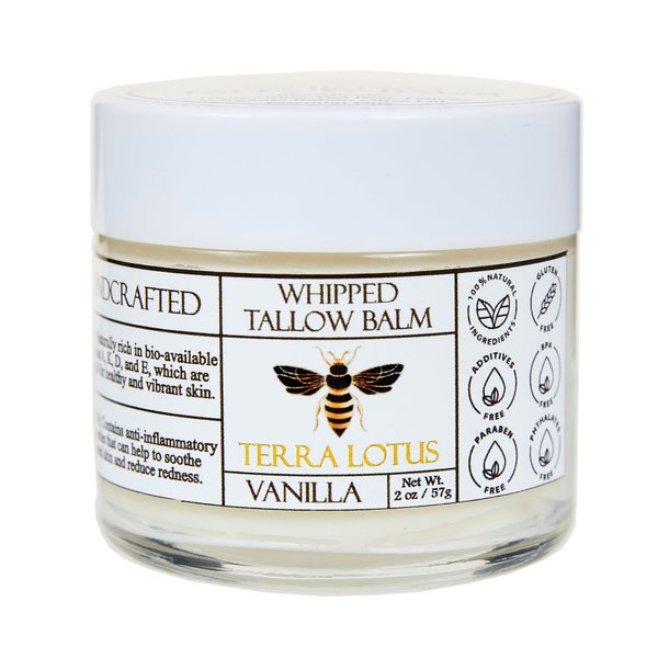 Terra Lotus Organic Whipped Tallow Body Butter,Lightweight, Long-lasting, Hydrating Moisturizer Infused with Olive Oil, Handmade Nourishing Essential Body Care - 2 oz (Lavender)