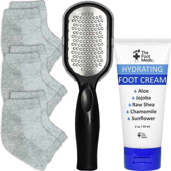 The Foot Medic Cracked Heel Repair Kit: Moisturizing Socks, Foot Cream & Foot File, Cracked Heel Treatment, Heel Socks, Silicone Toeless Socks, Spa Gel Socks for Dry Cracked Feet Women, Pedicure Socks