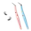 Lash Tweezers for Eyelash Extensions 2PCS Lash Cluster Tweezers High Precision Eyelash Tweezers for Lash Extensions Tweezers for DIY Lashes Tweezers Kit Lash Applicator Tool(Pink & Blue)