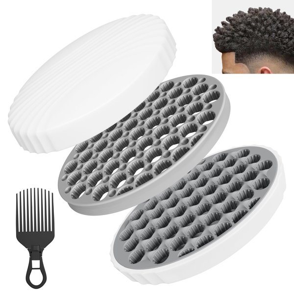 PARAO-Silicone Curling Brush,Magic Wave Hair Afro Comb,Two Sides Interchange Hair Twist Tool,Hair Curler Brush For Men Women Boy Girl,2-Piece Set（Gray）