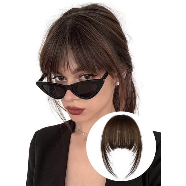 LNERATO Clip in Bangs 100% Real Human Hair Fake Bangs Hair Clip on Bangs for Women Clip in Hair Extensions Fringe Air Bangs Hairpieces for Daily Wear(Wispy Bangs,Brown)