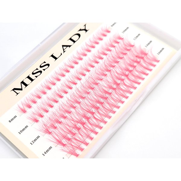 Colored Pink Lash Clusters, 3D Volume 20D Curl C, Thickness 0.10mm, Length 8-16mm Mixed Tray, 100 PCS of Pink Eyelash Clusters, Faux Mink Pink Individual Lash Extensions DIY