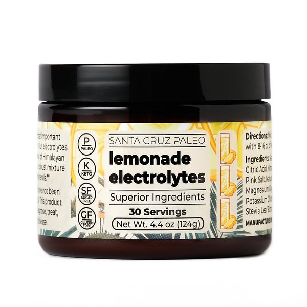 Santa Cruz Lemonade Electrolyte Powder - Himalayan Pink Salt, Sea Salt, Magnesium, Gluten Free, Sugar Free, Paleo - 30 Servings