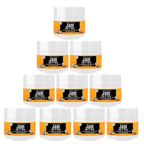 Dip n Grip Jam Hair Care Conditioning & Shining Gel Extreme Hold, High Shine, Tames Frizz Hair Gel With Argan and Coconut Oil Hair Gel For All Hair Types 2oz (Pack of 10)