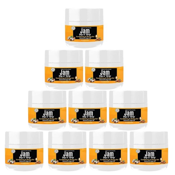 Dip n Grip Jam Hair Care Conditioning & Shining Gel Extreme Hold, High Shine, Tames Frizz Hair Gel With Argan and Coconut Oil Hair Gel For All Hair Types 2oz (Pack of 10)