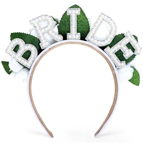Wecoe Bride Headband Bachelorette Party Favors White Rose Flower Headband Floral Crown Tiaras For Women Bridal Shower Favors Engagement Bachelor Party Gifts Wedding Bride Accessories