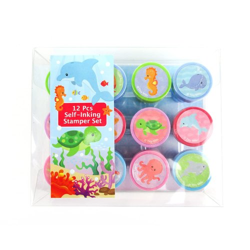 TINYMILLS 12 Pcs Ocean Life Turtle Stamp Kit for Kids Self Inking Stamps Gift Party Favors