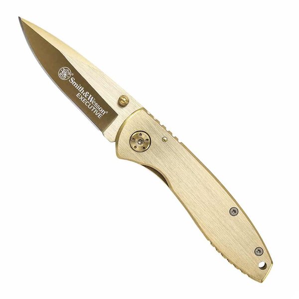 Smith & Wesson Executive CK110GL 6.8in High Carbon S.S. Folding Knife with 2.8in Drop Point Blade and Aluminum Handle for Outdoor, Tactical, Survival and EDC