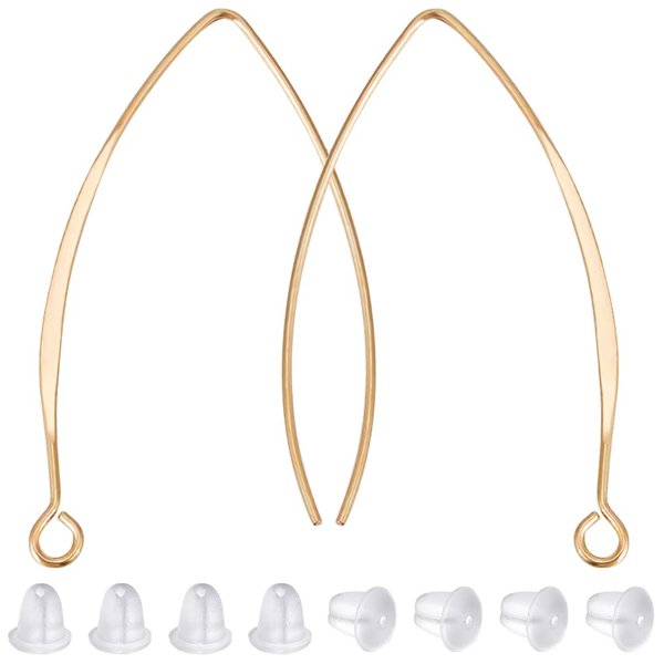 Beebeecraft 1 Box 50Pcs V Shape Earring Hooks 18K Gold Plated Brass Drop Earring Hook 43mm Ear Wires Earring Findings with Hoop for Jewelry Making DIY Earring Findings
