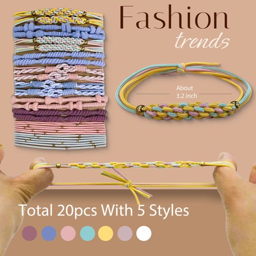 Hair Ties for Women Girls, 20 Pcs Boho Dual-Use Bracelets and Hair Tie for Thick Hair/Pony Tails, No Damage No Crease Elastics Hair Rubber Bands Ponytail Holders (Elegant)