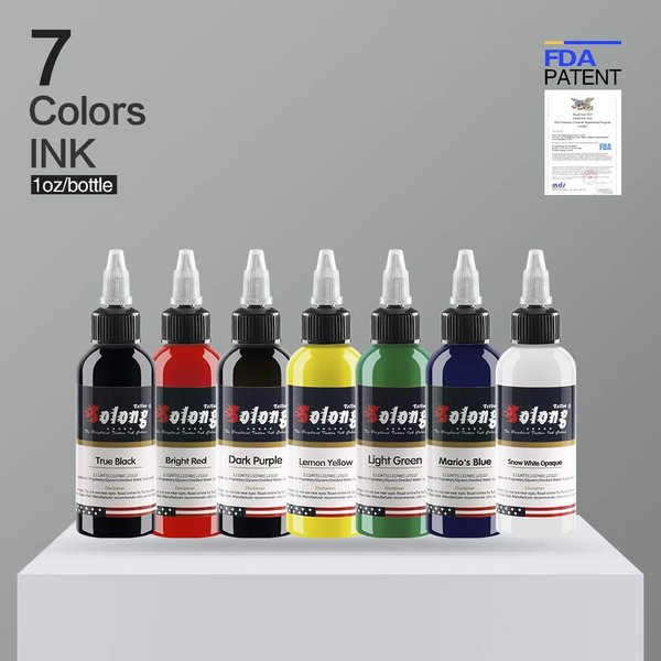 Tattoo Ink Color Set,Solong Tattoo Ink Set Easy to Mix Professional Tattoo Ink 1 OZ 7 Basic Pigment Kit Colors Original Tattoo Ink Set TI302-30-7W