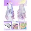 Janinka 3 Pcs Halloween Unicorn Wig Mermaid Face Jewels Set Long Curly Wavy Rainbow Hair Wig Unicorn Party Supplies Rhinestones Eyes Gems Stickers for Cosplay Music Festival, Theme Parties
