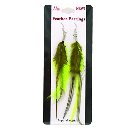 Mia Feather Earrings-Green Color-3 Beautiful Natural Feathers Per Earring-Each Pretty Feather Measures Approximately 5 Inches Long-For Pierced Ears-Hypoallergenic Findings (1 set)