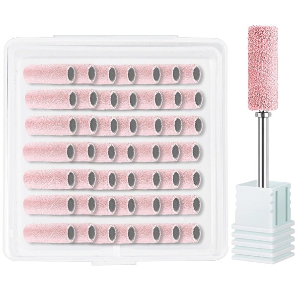 Maryton Sanding Bands for Nail Drill, 50 Pcs Small Nail Sanding Files with 3.1mm Mandrel Bits, 180 Medium Grits for Acrylic Nails Gel Manicures and Pedicures