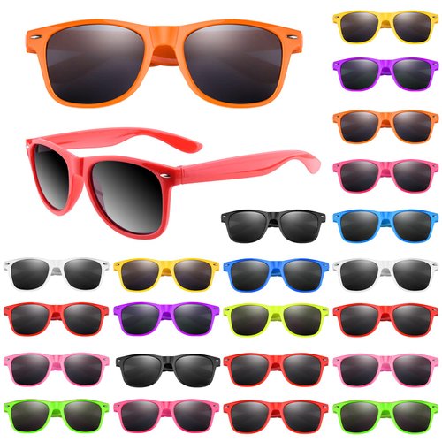 FEPITO 24 Packs Party Sunglasses Bulk Neon Colors Sunglasses for Birthday Party supplies Treat Bag Fillers for Beach Pool Party Toys for Adults
