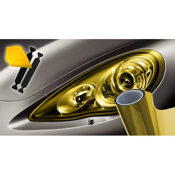 VViViD Air-Tint Extra-Wide Headlight Taillight Vinyl Tint Wrap 16 Inch x 48 Inch Roll Including Yellow Detailer Squeegee & 2X Black Felt Edge Decals (Gold Yellow)