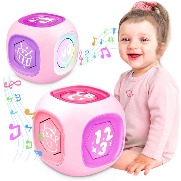 Musical Learning Toys for 1+ Year Old Girl, Bilingual Early Learning Educational Cube with Light & Sound, Baby Girl Toys 12-18 Month, Christmas Birthday Gifts for Toddler Girl 1-2 Year Old