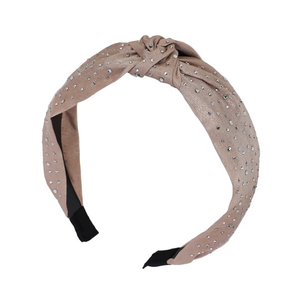 Motique Accessories Satin Turban Knot Headband with Silver Gems for Women and Girls (Light Brown Studs)