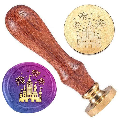 DELORIGIN Castle Wax Seal Stamp 3D Embossed Stamp Sealing Vintage Elegant Removable Brass Seal Wood Handle Wedding Invitations Envelopes Gift Packing Decoration Craft Adhesive Waxing
