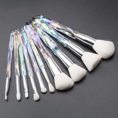 Makeup Brushes Crystal Handle Set, Tenmon 10 PCS Crystal Transparent Handle Kabuki Powder Foundation Brush Concealer Eye Shadow Eyeliner Eyebrow Brush (White)