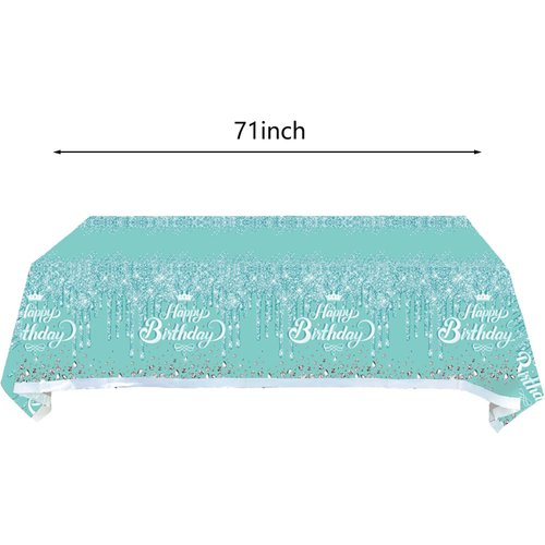 2Pcs Teal and Silver Birthday Tablecloths Decorations, Teal and Silver Party Table Cover, Teal and Silver Birthday Party Supplies Decorations for Girls Women Silver Glitter Party Supplies (71Inx 42In)