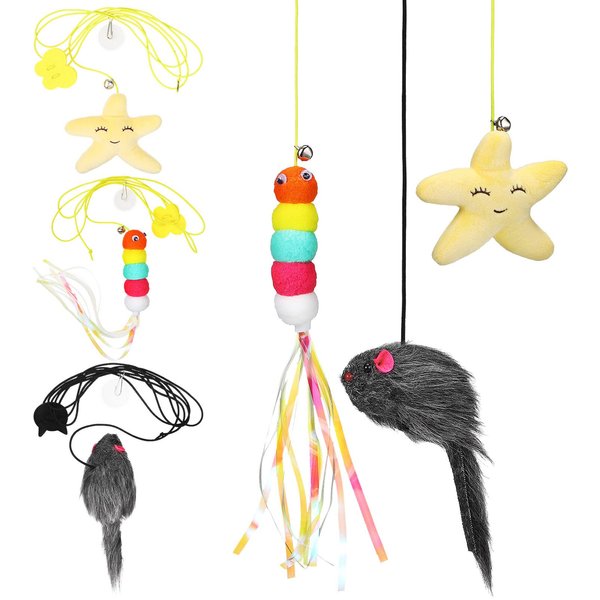 POPETPOP Door Hanging Cat Toys for Indoor Cats: 6Pcs Doorway Cat Toys Interactive Cat Toys Retractable Cat Teaser Toys Cat Mice Toys for Indoor Cats Play Chase Exercise