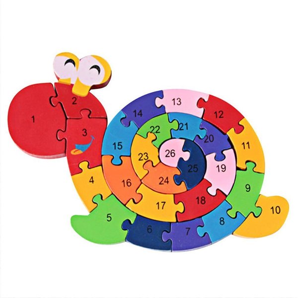 PROW® Colourful Woodmade Snail Shape Alphabet Numbers Puzzle Safety Toy Preschool Children Boys Girls Kids Baby Birthday Gift Puzzle Toy