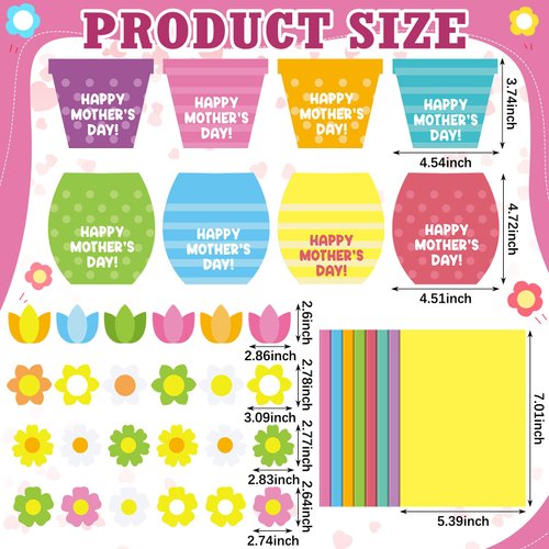 Geyee 16 Sets Mother's Day Greeting Card Kit for Kids Flower Pots Card Making Kit with Ribbon Happy Mother's Day DIY Card Art and Craft Projects Gifts for Kids Classroom Game Home Fun Activities
