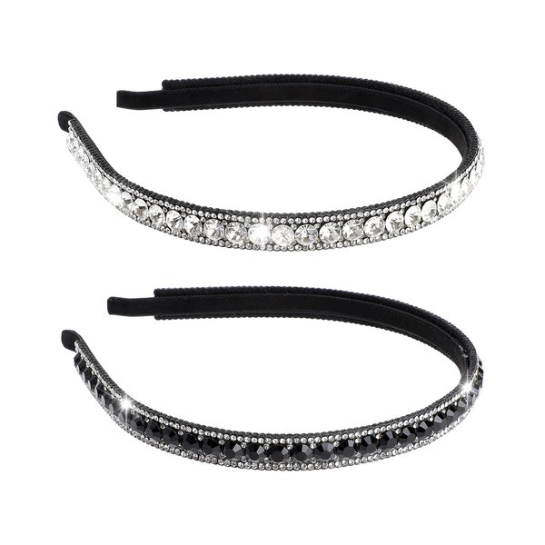 Qianyu 2 Pack Non-Slip Rhinestone Headbands Hair Hoops for Women Glitter Gorgeous Sparkling Crystal Rhinestone Hair Hoops for Bridal Wedding Bling Diamond Hair Styling Clips Accessories