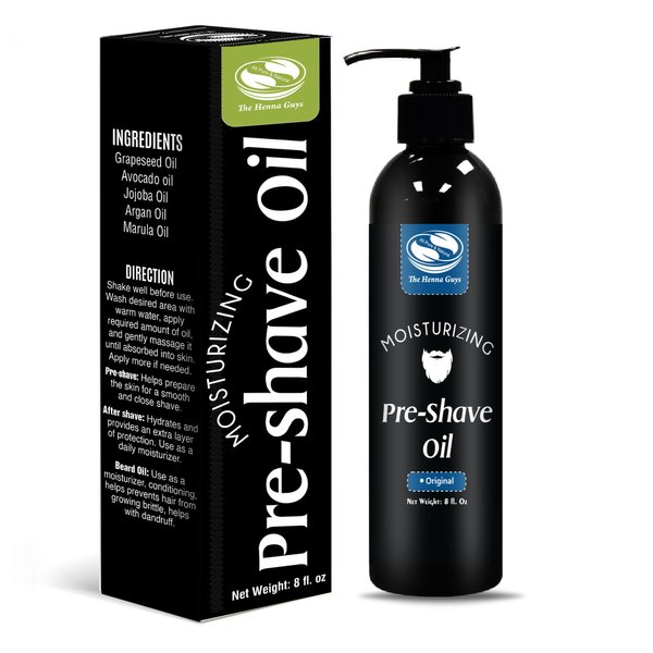 The Henna Guys 8 fl. Oz, Unscented Pre Shave Oil for Men, Excellent Shaving oil for Men, Prepares for a burns free Shave, Works with Straight or Safety Razor