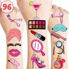 96 PCS Spa Makeup Temporary Tattoo Stickers Theme Birthday Party Decorations Supplies Favors Decor Cute Beauty Cosmetic Nail Tattoos Sticker Gifts for Kids Girls Women School Prizes Carnival Christmas