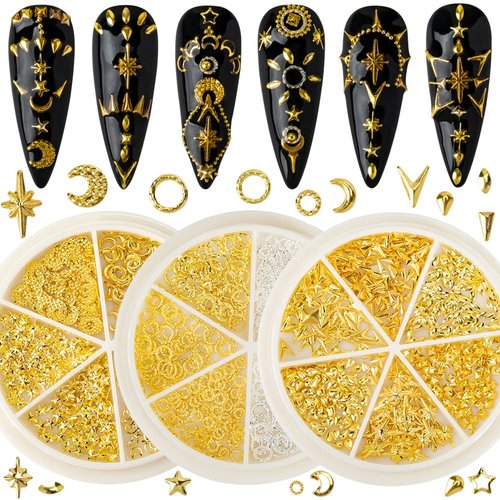 Nail Art Rivets Star Moon Nail Art Studs Gold Silver Nail Art Charms Nail Art Accessories Nail Art Metal Rivets Gemstone Jewelry DIY Crafts Design Supplies Nail Decorations Kits