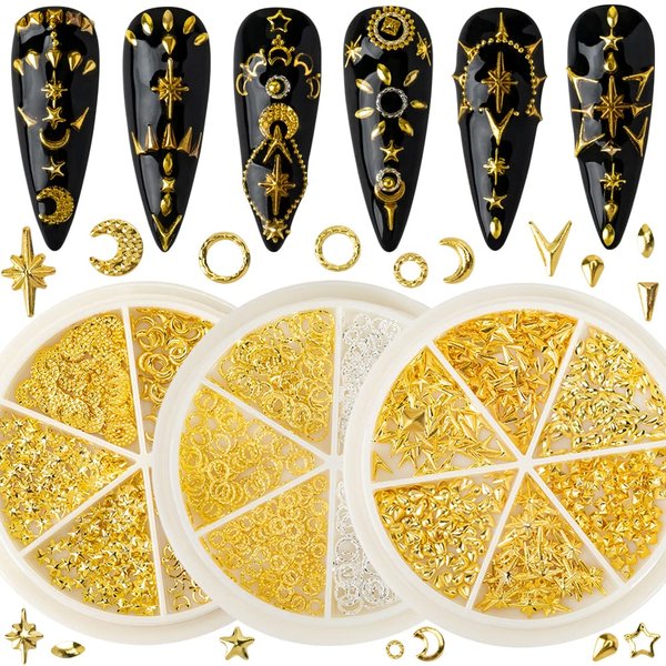 Nail Art Rivets Star Moon Nail Art Studs Gold Silver Nail Art Charms Nail Art Accessories Nail Art Metal Rivets Gemstone Jewelry DIY Crafts Design Supplies Nail Decorations Kits