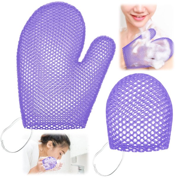 Karenhi Honeycomb Exfoliating Scrubber Set, Honeycomb Face and Body Scrubber Include Spa Bath Mitt Honeycomb Exfoliating Glove for Body Shower, Face Exfoliator Scrubber Sponge, Quick Drying (Purple)