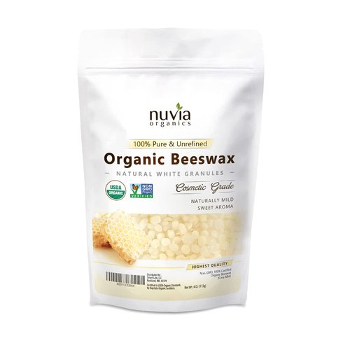 Nuvia Organics White Beeswax, USDA Certified Organic & Non-GMO Verified, Origin USA; 4 Oz