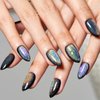 GLAMERMAID Press on Nails Short Almond, Handmade Rainbow Black Cat Eyes Gel Nails Polish Glue on Nails, Glossy Reusable UV Finish Fake Nails Acrylic False Nails Manicure Kit for Women Gift