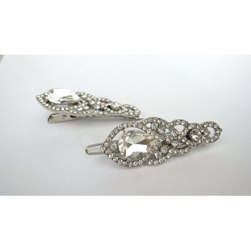 Generic Small silver crystal filigree hair alligator clip barrette for fine thin hair (Clip quantity: 1 clip, Pattern: Barrette)