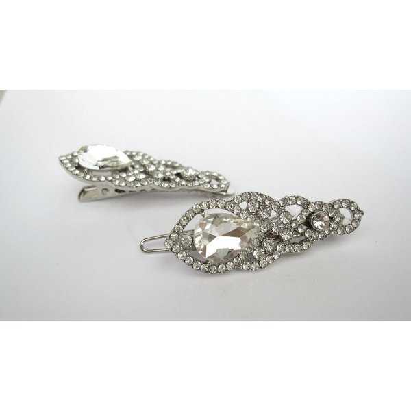 Generic Small silver crystal filigree hair alligator clip barrette for fine thin hair (Clip quantity: 1 clip, Pattern: Barrette)