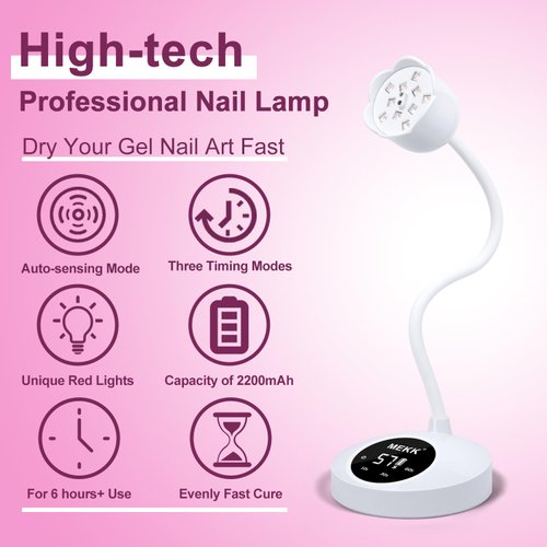 MEKK UV LED Nail Lamp Cordless Flash Cure Gel Nail Lamp Gooseneck 30W Professional UV Light for Nails with Sensor UV Light for Gel Nails with Three Timers UV Nail Light for Gel X