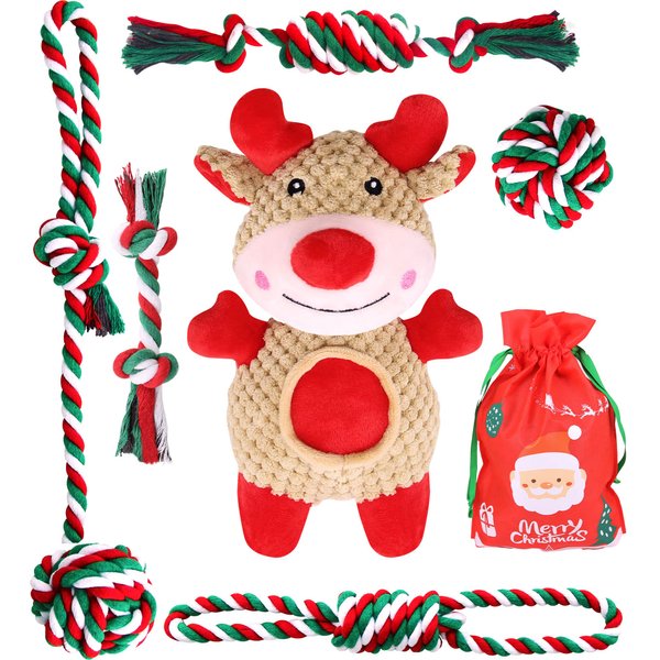 Christmas Dog Toys, 6 Pack Dog Rope Toys and Dog Plush Toys/Dog Gifts for Puppy Small Medium Dogs
