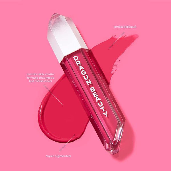 DRAGUN BEAUTY DragunGlass Matte Liquid Lipstick, Hot Pink, Hydrating & Comfortable Matte Finish with Jojoba Oil, Vitamin E & Honeysuckle Extract - Vegan, & Cruelty Free (0.15 oz)