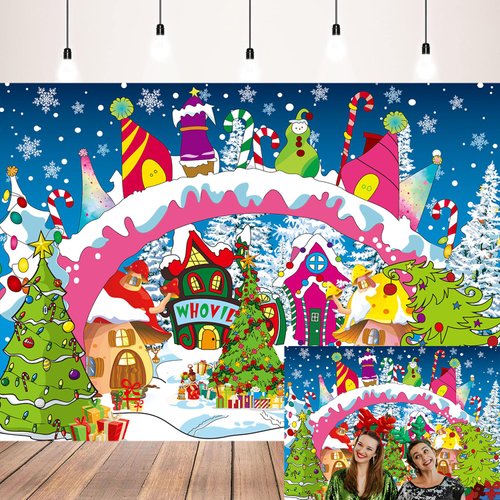 XCKALI Christmas Backdrop Christmas Village Backdrop Winter Christmas Happy New Year Family Holiday Party Decoration Xmas Baby Shower Party Supplies 8x6FT